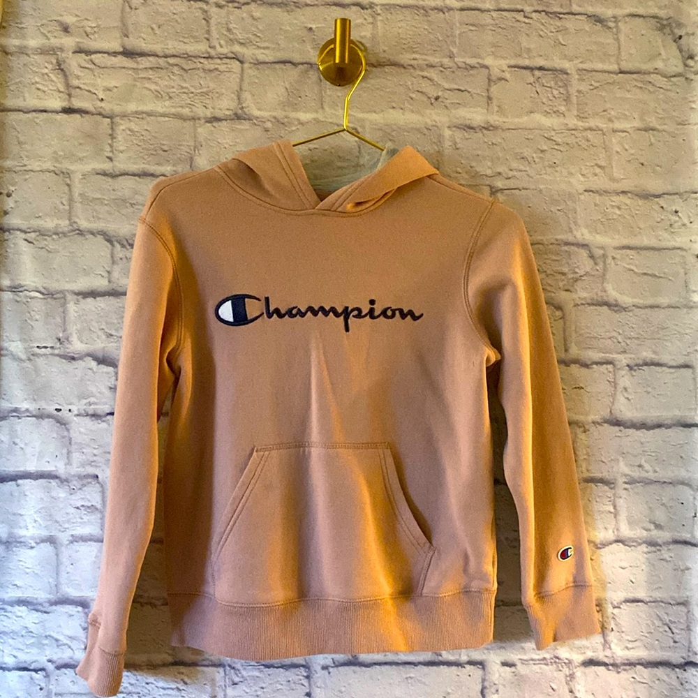 Champion Hoodie (junior/girls medium) Soft Pink w/Grey inside hood. Barely worn